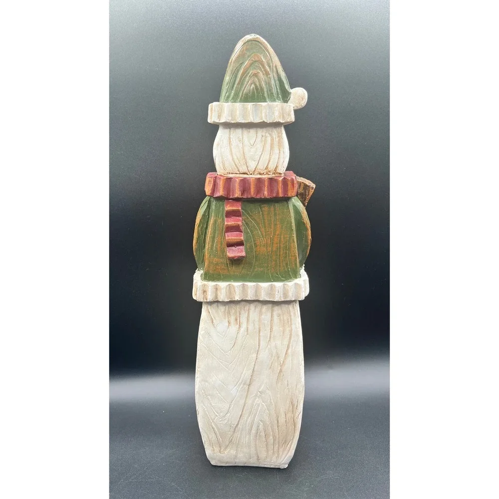 Rustic Folk Art Resin Snowman‎ Figurine Broom Green Red 16